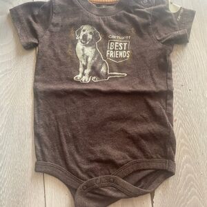 Carhartt Brown Baby Bodysuit with Dog 'Best Friends' Graphic
